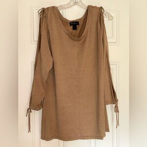 Ashley Stewart Tan Knit Top With Split Tie Sleeves